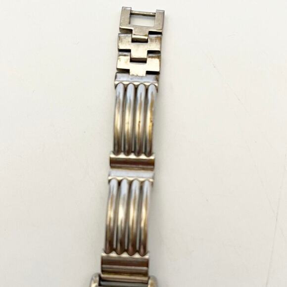 Skagen Watch Women‎ Silver Tone White Dial Gold Bezel Ribbed Band Needs Battery - Picture 3 of 6